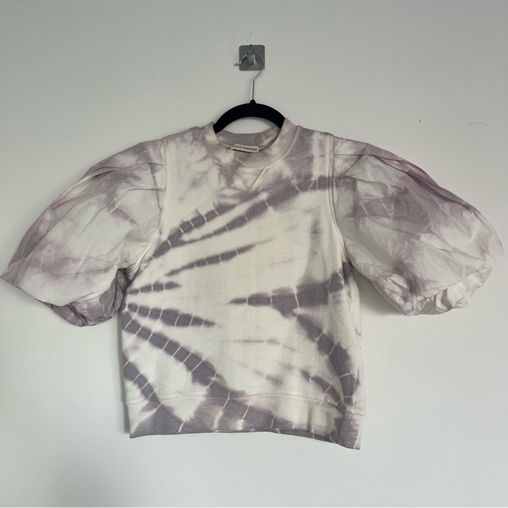 Ulla Johnson Purple Tie-Dye Puff Sleeve Sweatshirt
